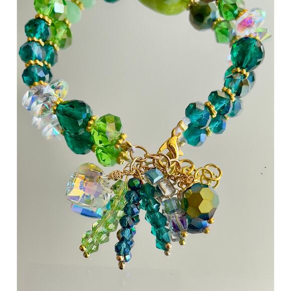 Green Swarovski Beaded Charm Bracelet - Picture 6 of 12